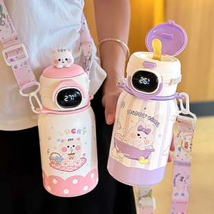 智能显温儿童保温杯男女孩食品级316大容量学生吸管水杯上学专用