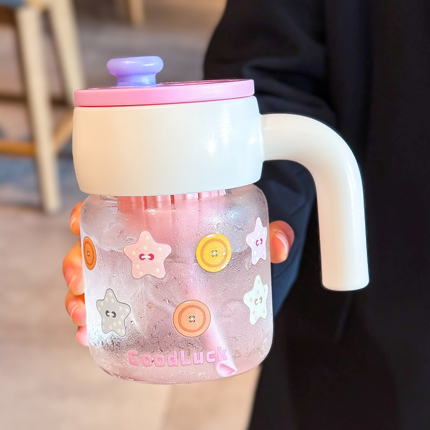 水杯女生新款大容量办公室茶水分离夏季吸管杯子高颜值泡茶玻璃杯