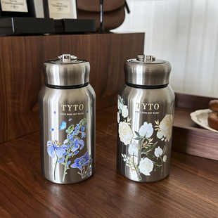 山茶花保温水壶大容量保温杯女生高颜值精致高级感泡茶不锈钢水壶