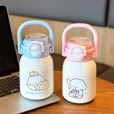 女生保温杯可爱高颜值学生小巧便携316不锈钢食品级双饮吸管水杯