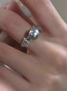 轻奢锆石施家珍珠戒指高级感气质指环食指戒新款