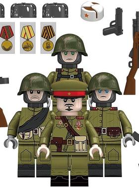兼容国产积木人仔苏联步兵二战军事拼装积木人仔儿童玩具N613-616