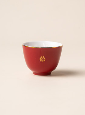 茗瓷点红釉描金双喜主人杯