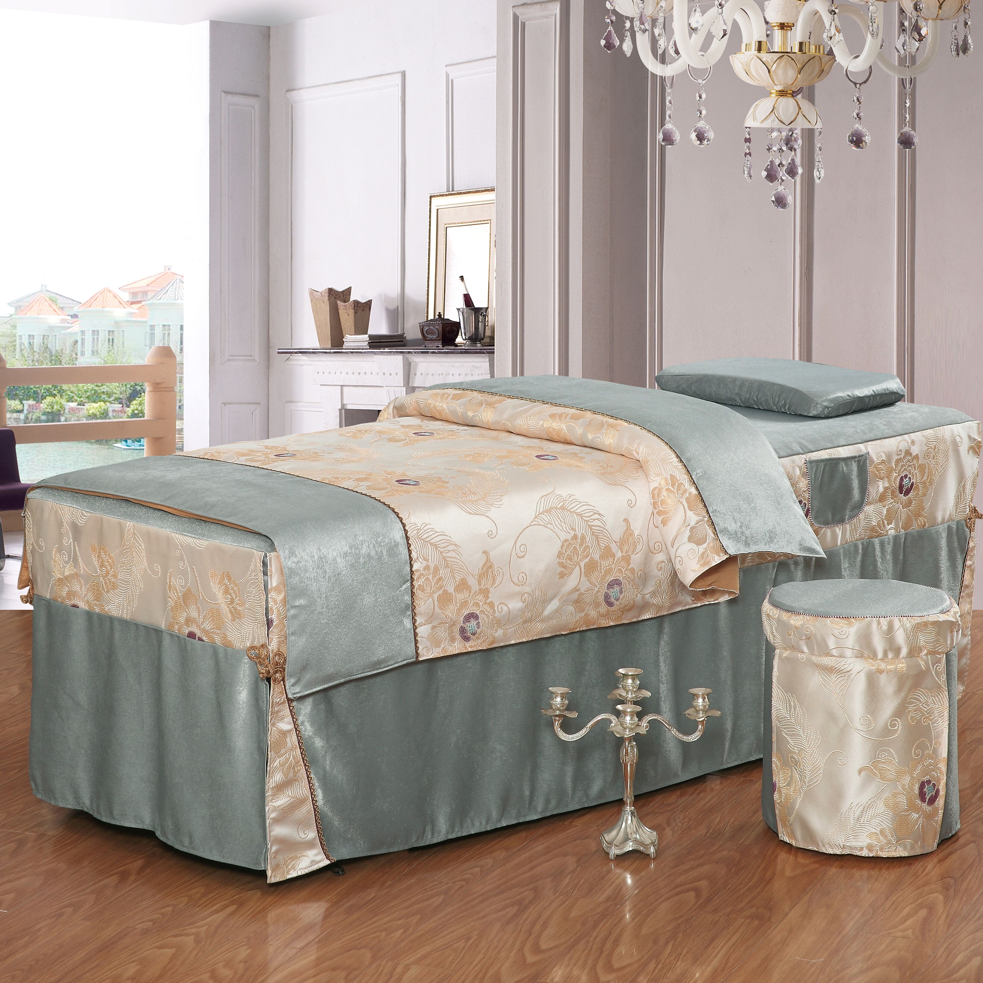 美容床罩四件套全棉高档欧式美容院专用美体理疗按摩床罩韩式简约