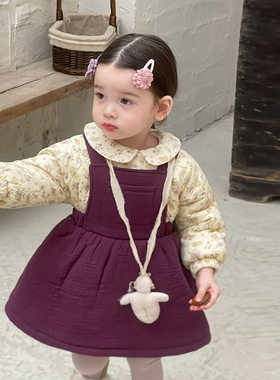 蔗梨童装女童套装2024秋冬新款儿童韩版夹棉裙子上衣棉衣衣服