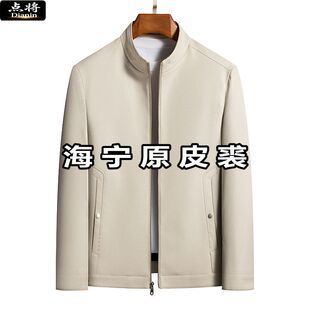 点将立领皮衣外套中老年爷爷装加肥加大码海宁原皮立领夹克男加绒
