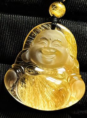 天然水晶发晶弥勒佛吊坠晶体通透明亮雕刻精美颜色鲜艳财源滚滚