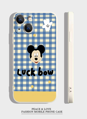 VIVOIQOOZ9TURBO蓝白格纹米奇苹果171615plus适用OPPOFindx8卡通iPhone13pm手机壳12ProMax软华为NOVA14ULTRA