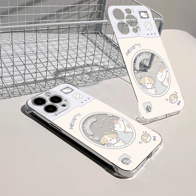 VIVOs20pro滚筒猫狗超薄iQOO12荣耀小米15高级感16适用iPhone少女心手机壳带支架14透明苹果13ProMax无边框硬