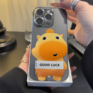 iPhone17手机壳带支架16高级感苹果15打招呼水豚噜噜荣耀300超薄14plus无边框13透明12ProMax适用硬s30可爱11