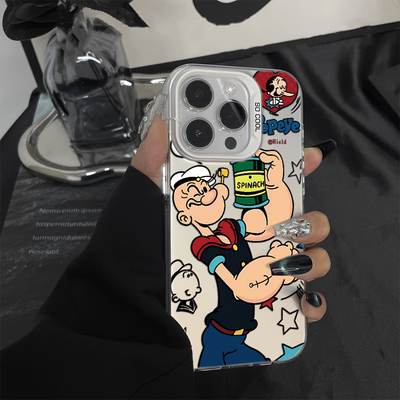 卡通大力水手14plus创意15ProMax适用iPhone13彩银OPPOReno12新款VIVOx200手机壳硬小米苹果16新款红米TURBO4