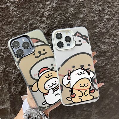 VIVOs50情侣苹果17彩银OPPOK15PRO适用14ProMax可爱12头套线条小狗iPhone16卡通一加ACE5手机壳硬13新款x300s
