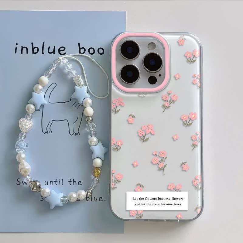 VIVOx200ultra手机壳带挂绳iPhone12小清新大孔13ProMax满屏英文花朵小米14适用15plus硬ins风苹果16e红米K80