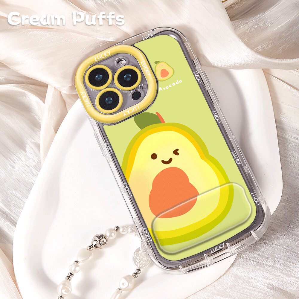 OPPOFINDX9ins风牛油果iPhone17带挂绳16plus手机壳华为NOVA15软适用苹果14镜子支架13ProMax可爱荣耀畅玩60A