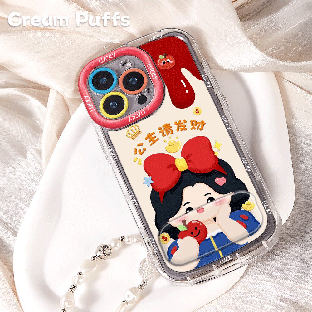 公主请发财iPhone17pm带挂绳16plus手机壳红米NOTE15软可爱适用苹果13镜子支架14ProMax少女心华为MATE80卡通