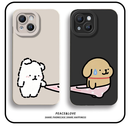 16ProMax手机壳软17瞳眼苹果13可爱VIVOx300s扯裤子线条小狗华为NOVA14情侣iPhone15情侣一加ACE6适用荣耀500