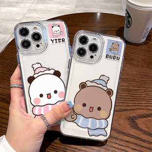 手机壳iPhone13冬日情侣布布一二苹果15可爱16透明软华为Nova14卡通12ProMax小米CIVI4PRO可爱适用VIVOS30PRO