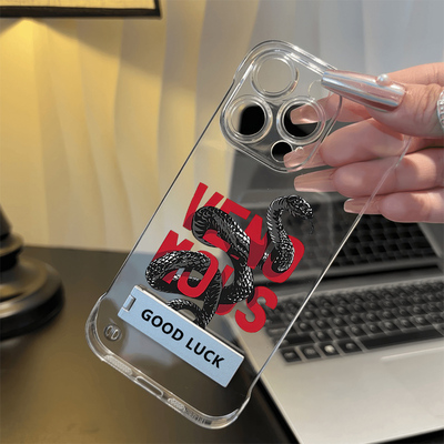 iPhone14手机壳带支架13promax透明12硬华为mate70高级感苹果16e黑蛇无边框15plus适用荣耀MAGIC7超薄1加ACE5