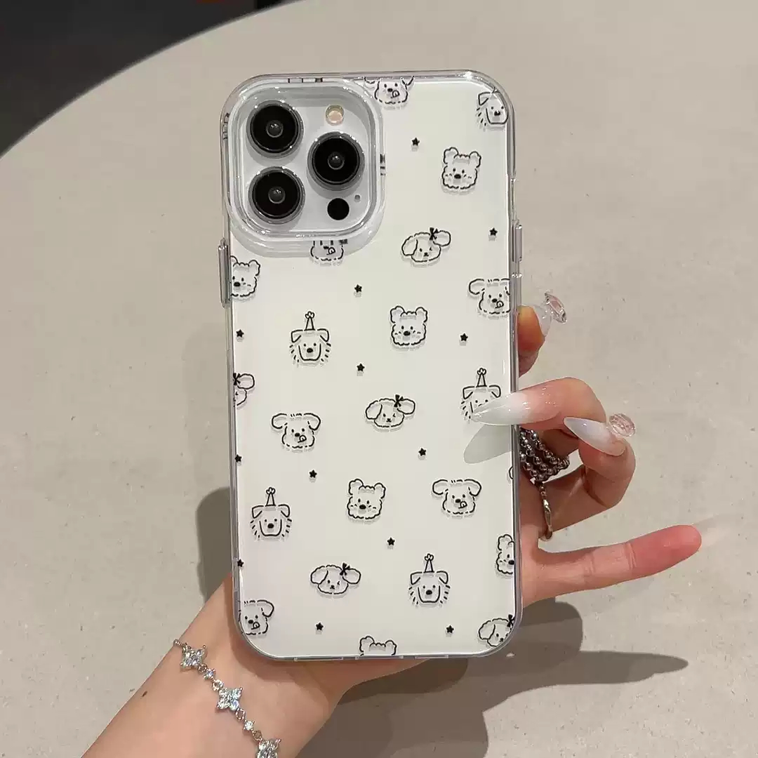 简约线条小狗手机壳红米note14一加ace5苹果13小清新iPhone12大孔硬15ProMax卡通OPPOfindX8s适用ins风16plus