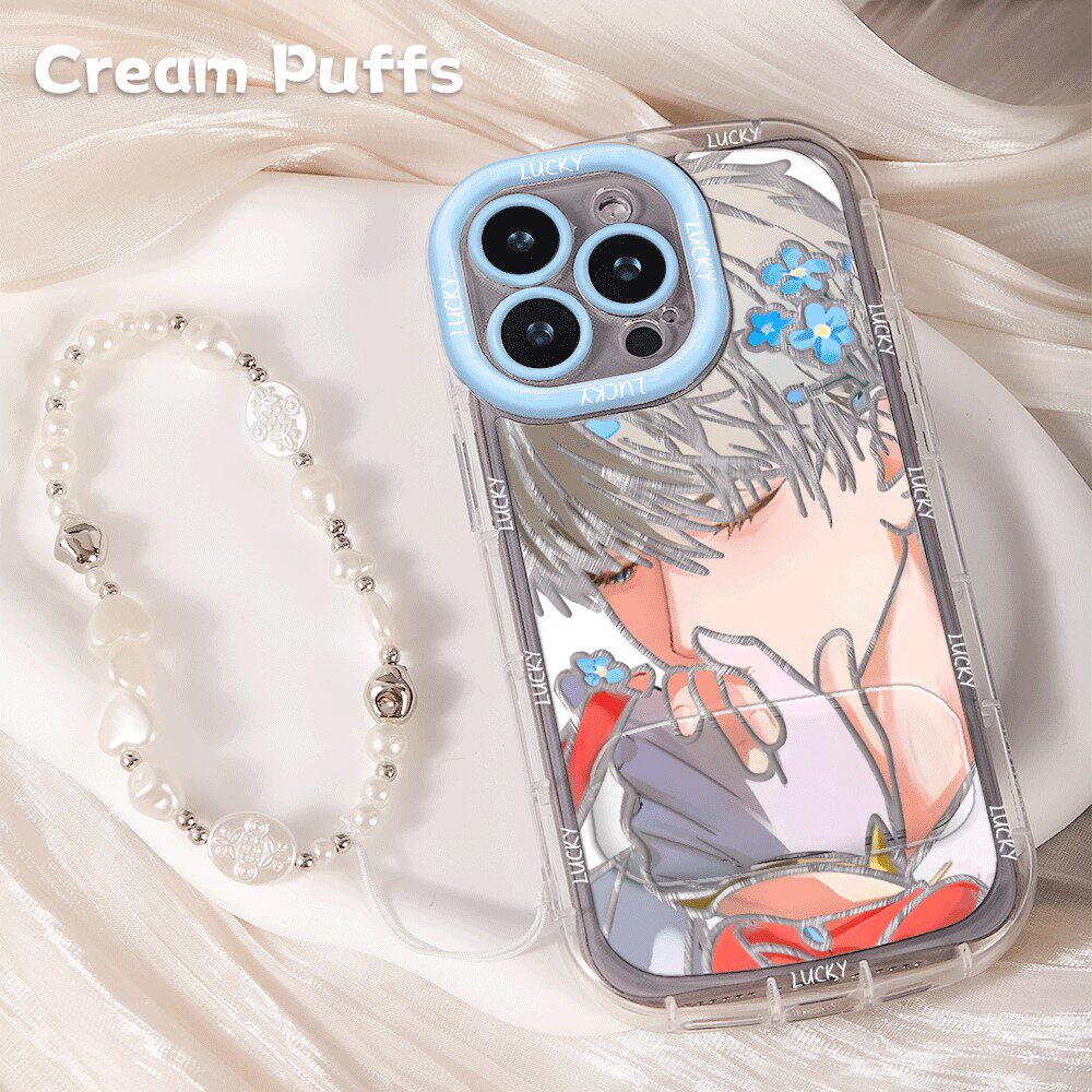 适用新款沈星回带挂绳iPhone17苹果12二次元手机壳13一加15卡通14plus镜子支架16ProMax软羽纱泡芙OPPOFINDX9