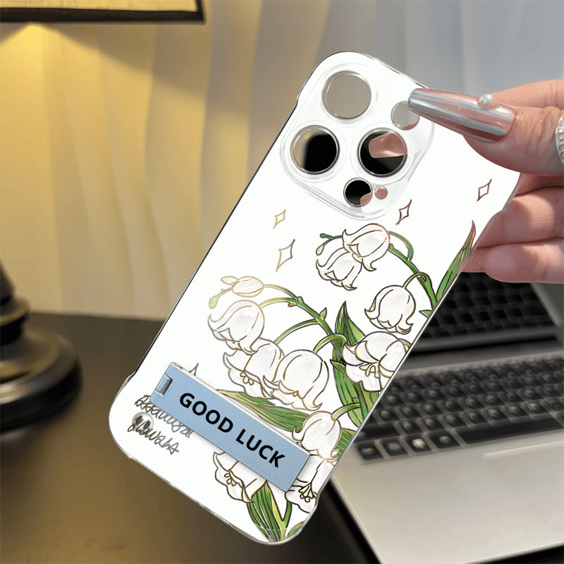 小米15Ultra春日铃兰花超薄14pm无边框13ProMax适用硬iPhone17手机壳带支架16透明真我NEO7TURBO高级感苹果12