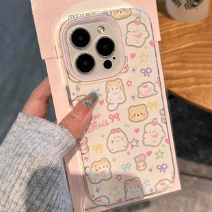 ins风适用苹果16E少女心12ProMax手机壳iPhone13红米NOTE14透明软15plus粉色氛围感猫狗OPPOFINDX8真我gt7pro