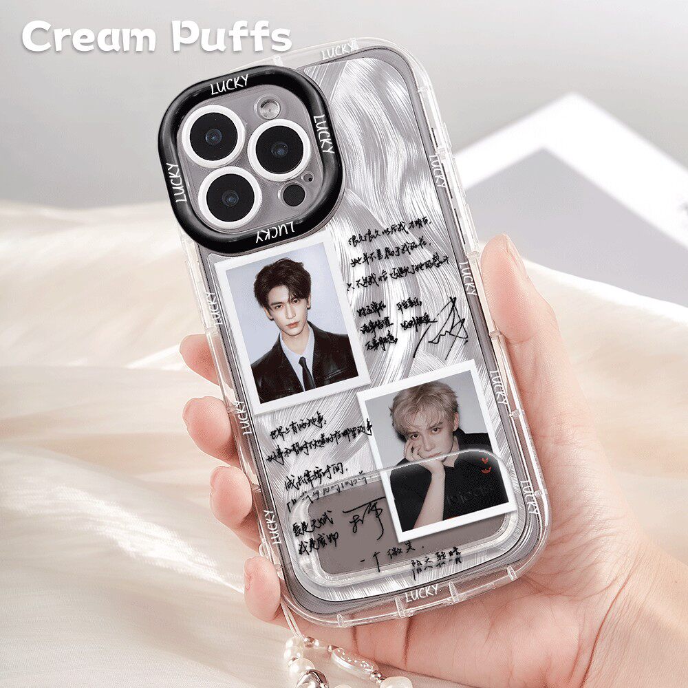 iPhone16镜子支架17创意13王安宇张凌赫周边苹果14plus羽纱泡芙12手机壳软Reno15适用红米K90ProMax带挂绳a5x