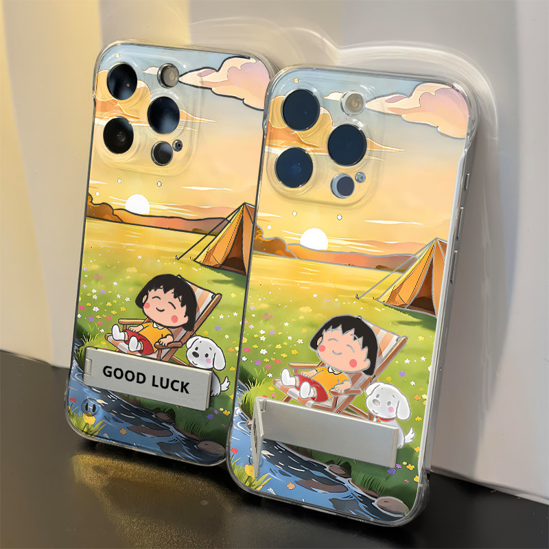 超薄14ProMax适用硬春日小丸子畅玩60plus无边框13透明12可爱iPhone17手机壳带支架16高级感苹果15可爱iQOOz9