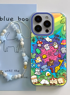 VIVOs20一加ACE5彩色卡通动物16plus硬创意14大孔iQOO12荣耀x60i苹果13手机壳带挂绳ins风适用iPhone15ProMax