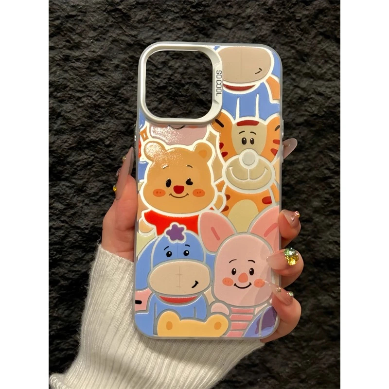 可爱维尼熊iPhone16彩银硬13ProMax苹果15卡通带镜子支架s30手机壳Nova12活力版红米NOTE14适用华为PURA80PRO