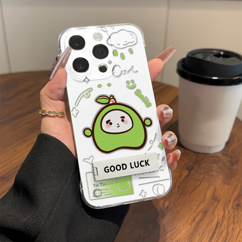 15plus无边框苹果13超薄手机壳带支架12适用硬14ProMax高级感iPhone16透明VIVOs30蛋仔果宝特攻陆小果红米k80