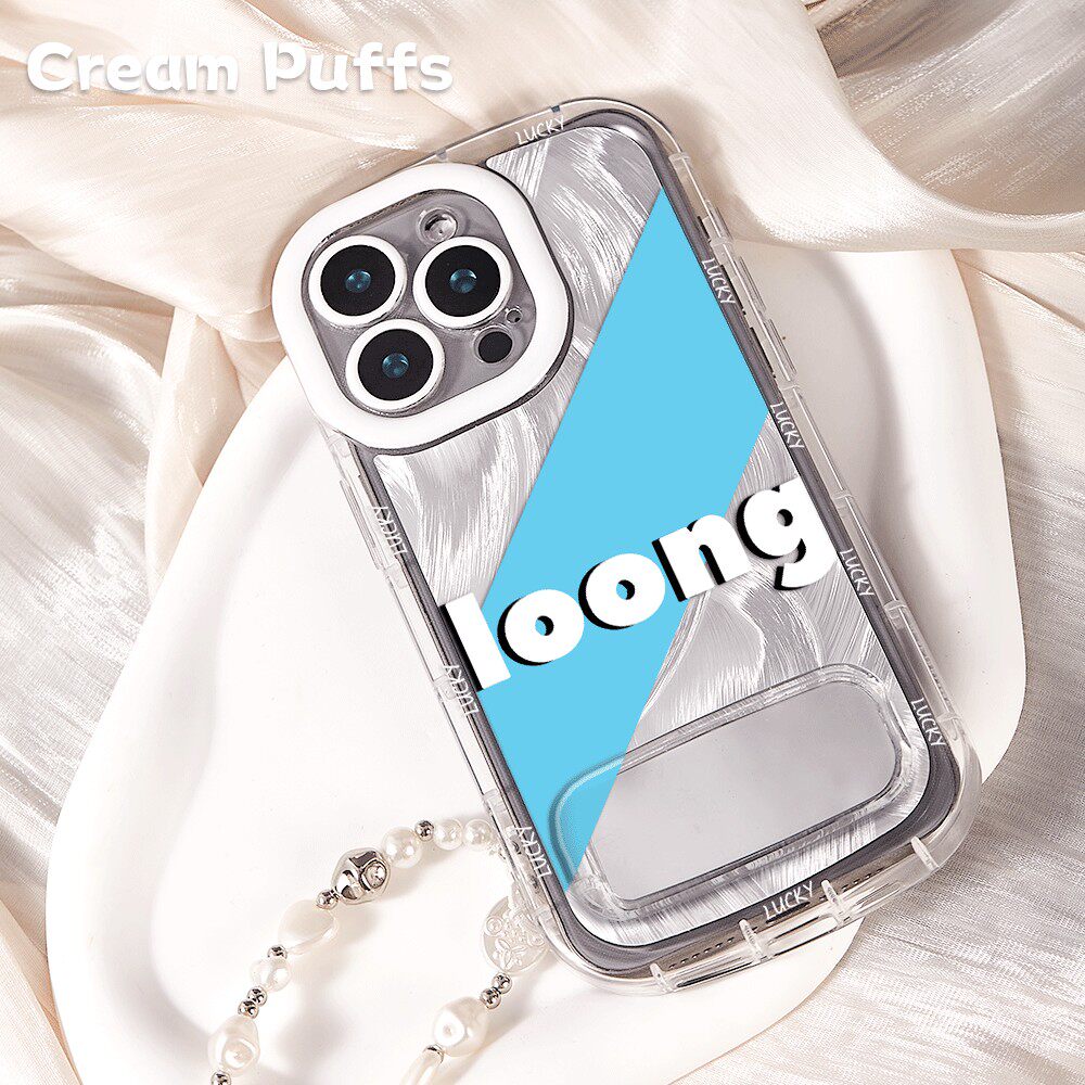 手机壳带挂绳12ProMax英文朱一龙同款适用小米17镜子支架iPhone13少女心15plus羽纱泡芙软Reno14苹果16周边a6