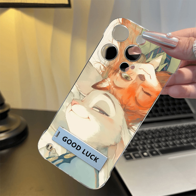 苹果17硬无边框Nova12活力版适用14PLUS手机壳带支架一加15超薄13创意尼克朱迪iPhone16ProMax卡通OPPOFINDX9