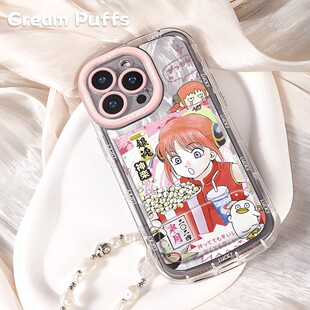 新款银魂神乐iPhone17苹果15红米K90ProMax卡通软羽纱泡芙16少女心14plus镜子支架12手机壳13适用带挂绳X200S