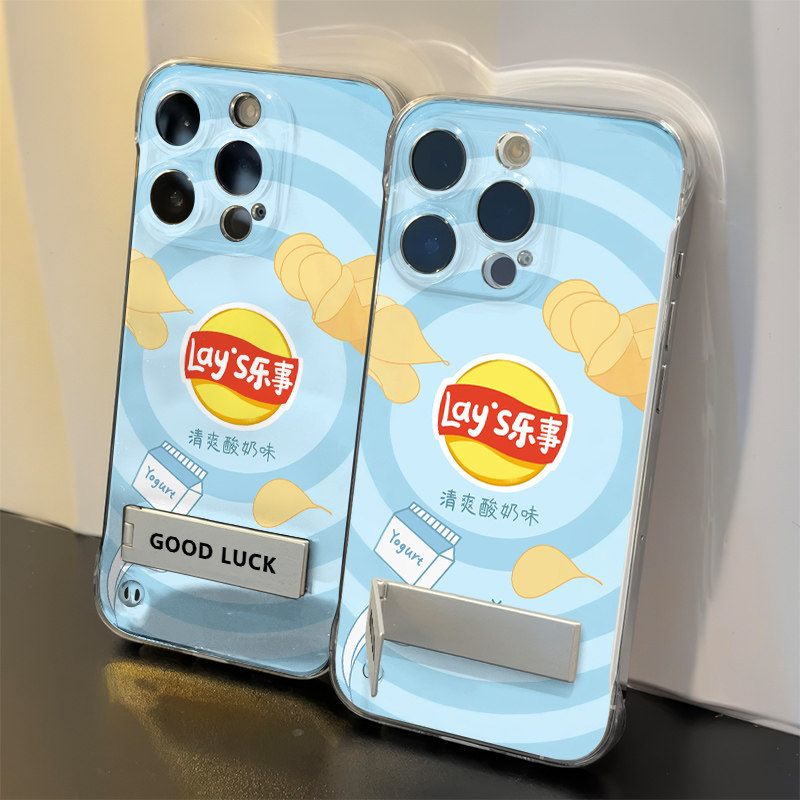 iPhone17手机壳带支架16高级感苹果15创意酸奶味薯片华为Mate70超薄14plus无边框13透明12ProMax适用硬a5小众