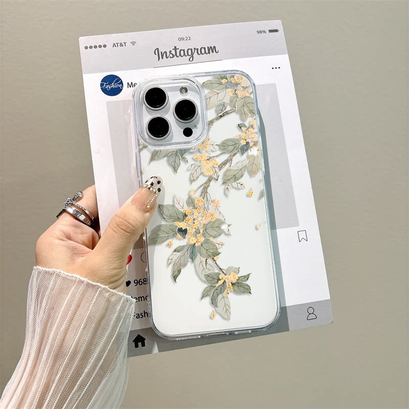 大孔13ProMax秋天桂花iPhone14plus文艺FINDX8S适用小米15手机壳带挂绳硬ins风12苹果16E小清新VIVOx200ultra