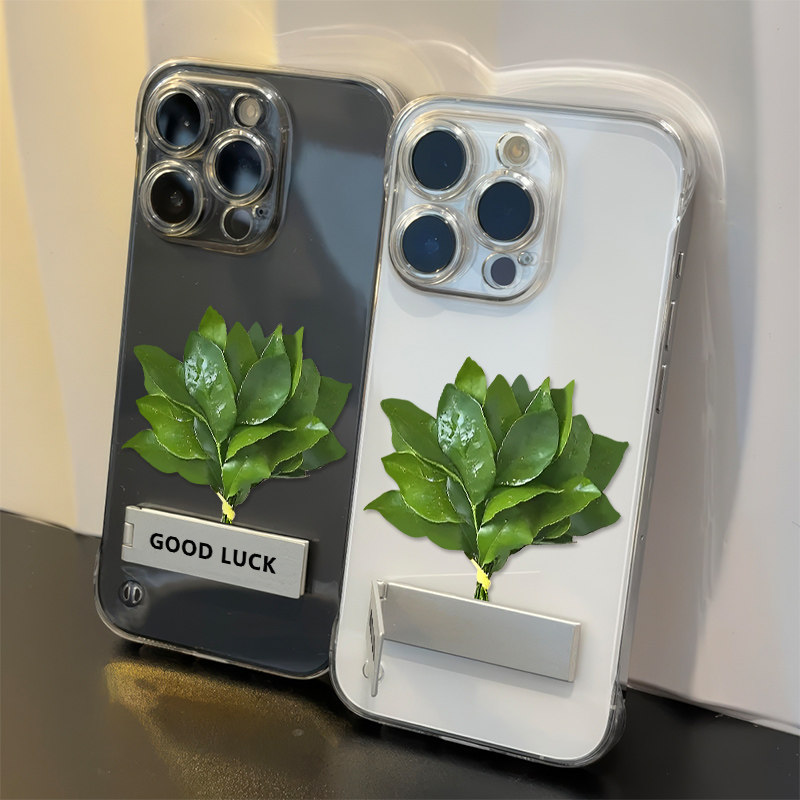 柚子叶适用iPhone17超薄手机壳带支架iQOO15高级感16ProMax小众苹果12无边框13华为Nova14硬PLUS创意一加ACE6