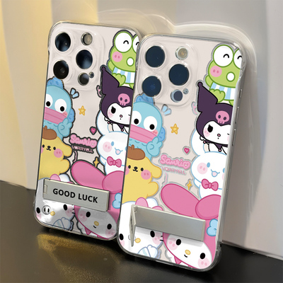 透明14plus手机壳带支架苹果13高级感12ProMax适用硬iPhone16超薄无边框15凯蒂猫动物华为Pura70少女心a5卡通