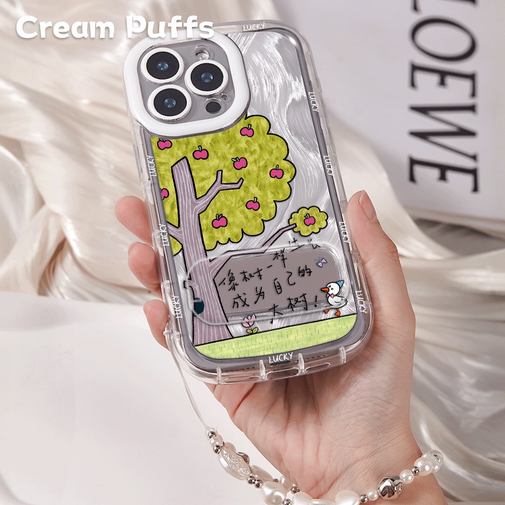 苹果16带挂绳13适用OPPOReno15像树一样生长IQOONEO11镜子支架ins风iPhone12手机壳软17ProMax羽纱泡芙14plus