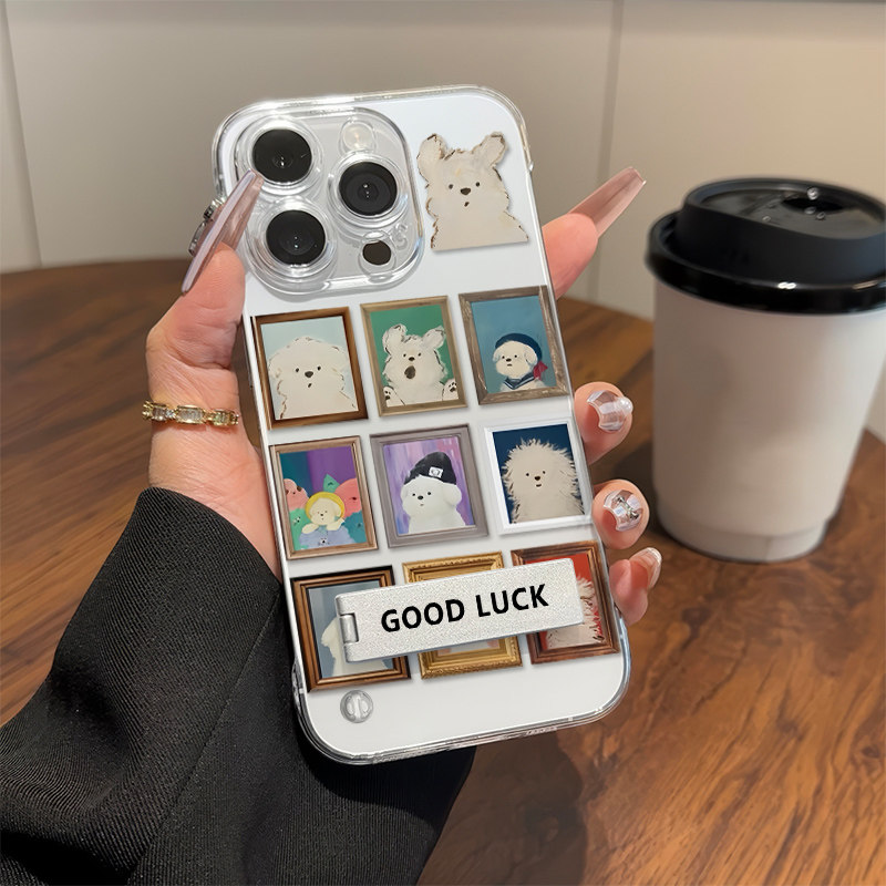 九宫格小狗荣耀MAGIC7无边框16适用15promax超薄iPhone14手机壳带支架苹果13pro透明12硬OPPOfindx8高级感s20