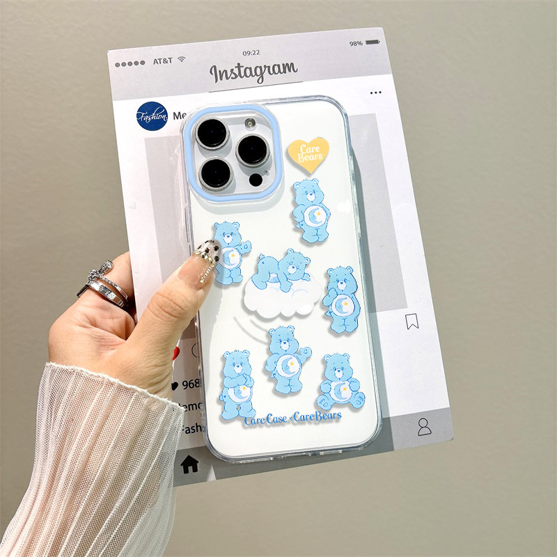 适用爱心小熊16plus可爱iPhone12ProMax大孔硬15小清新14荣耀GT苹果13手机壳带挂绳OPPOReno11卡通真我NEO7SE