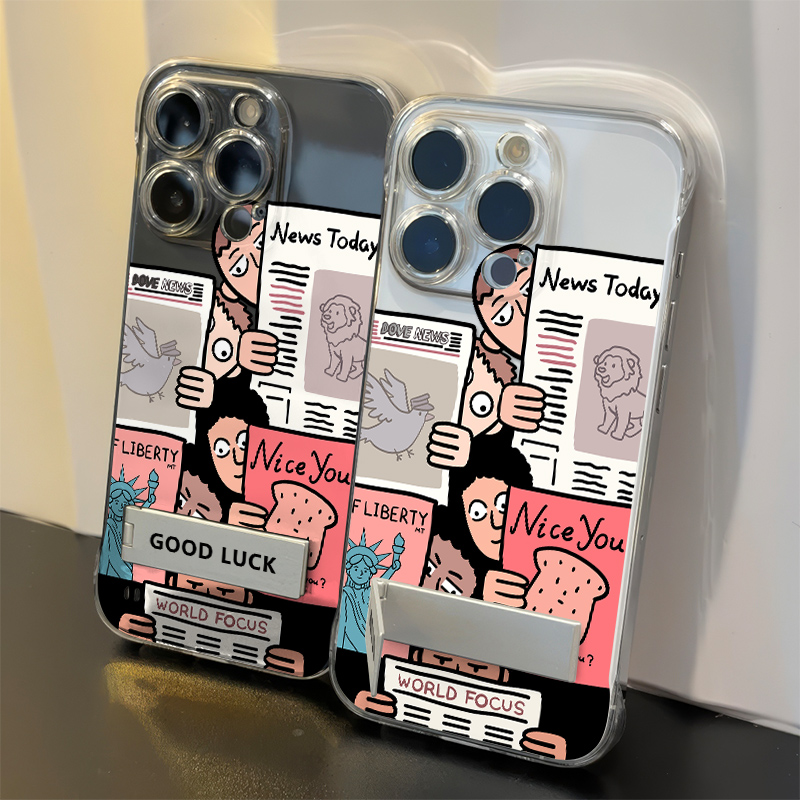 华为Nova13透明超薄硬iPhone16ProMax红米TURBO4PRO无边框苹果15卡通热心看客12适用14高级感K80手机壳带支架