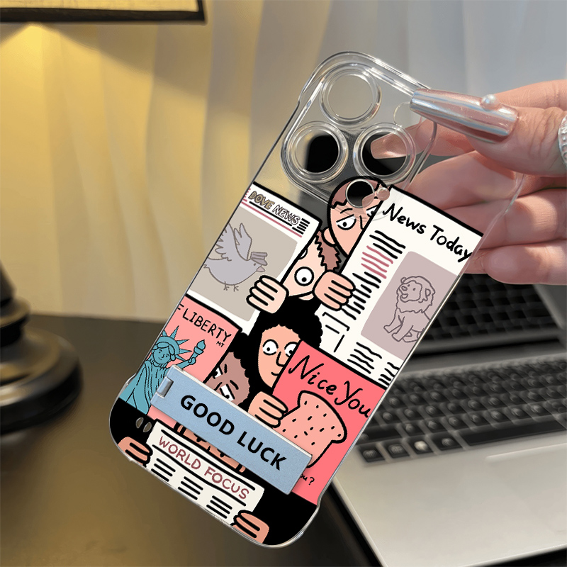 iPhone13高级感12ProMax适用硬荣耀MAGIC7卡通热心看客16plus超薄无边框15透明14手机壳带支架苹果11卡通s17t