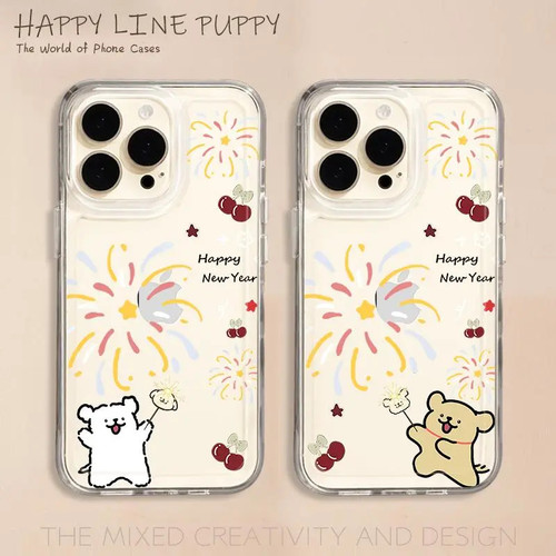 可爱VIVOs17创意iPhone16promax适用OPPOFINDX8烟花情侣线条小狗红米note11手机壳小米14透明软华为PURA70PRO