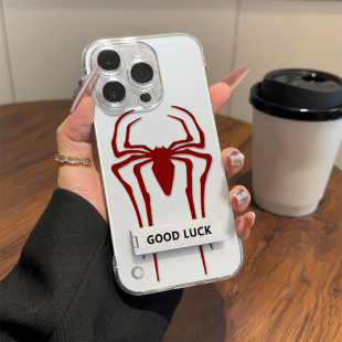 潮牌硬14ProMax透明高级感适用蜘蛛侠标志iPhone13无边框苹果16E超薄个性Nova12手机壳带支架15红米TURBO4PRO
