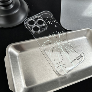 小清新烟花iPhone16高级感华为nova14超薄透明苹果15无边框OPPOReno13手机壳带支架12promax适用红米TURBO4硬