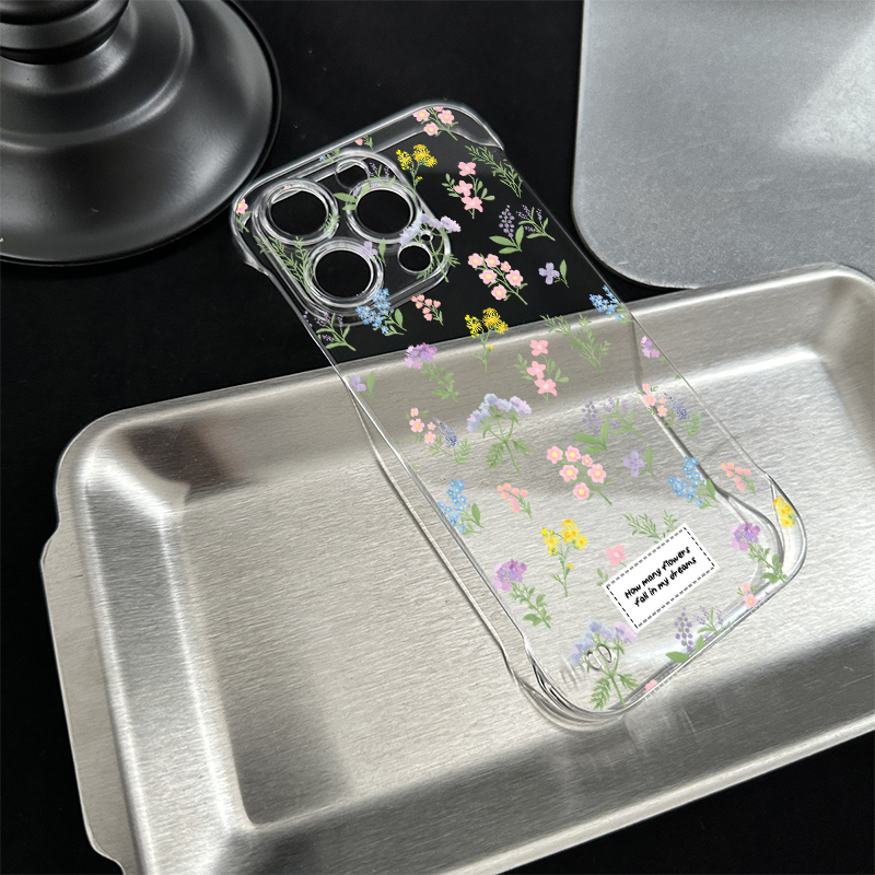 iPhone16透明15适用硬14plus无边框苹果13超薄手机壳带支架12ProMax高级感ins风花草华为NOVA14小米CIVI5PRO
