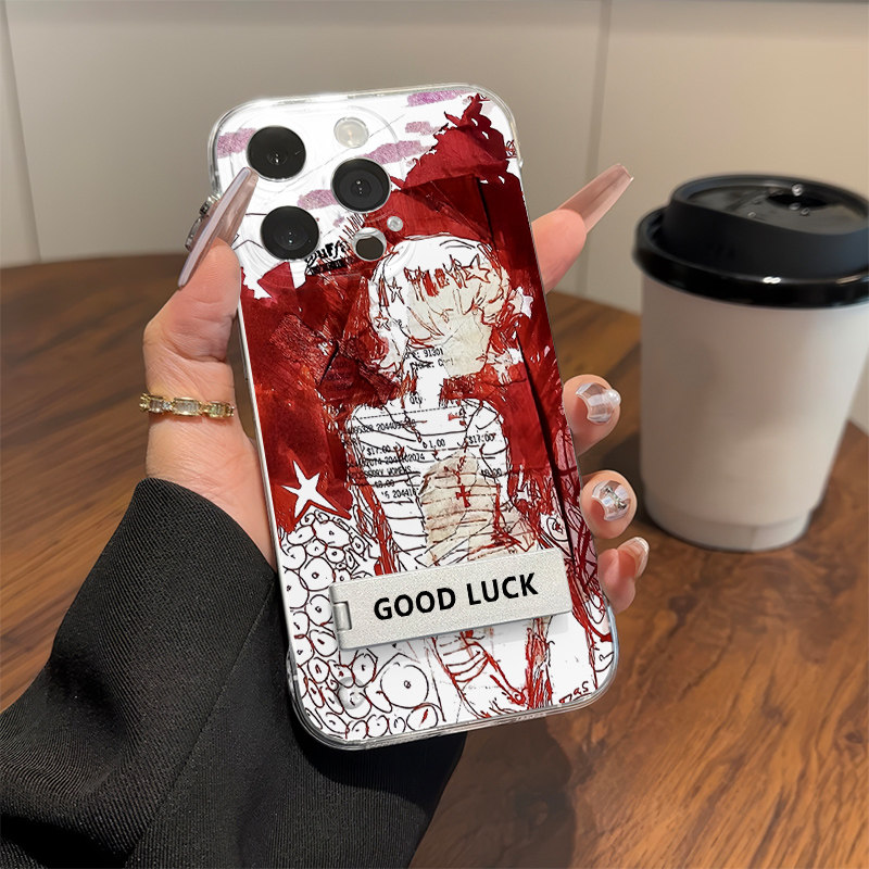 创意女孩无边框iPhone16E手机壳带支架畅享80适用14透明荣耀X70I苹果12ProMax超薄RENO13高级感15Ultra硬小众