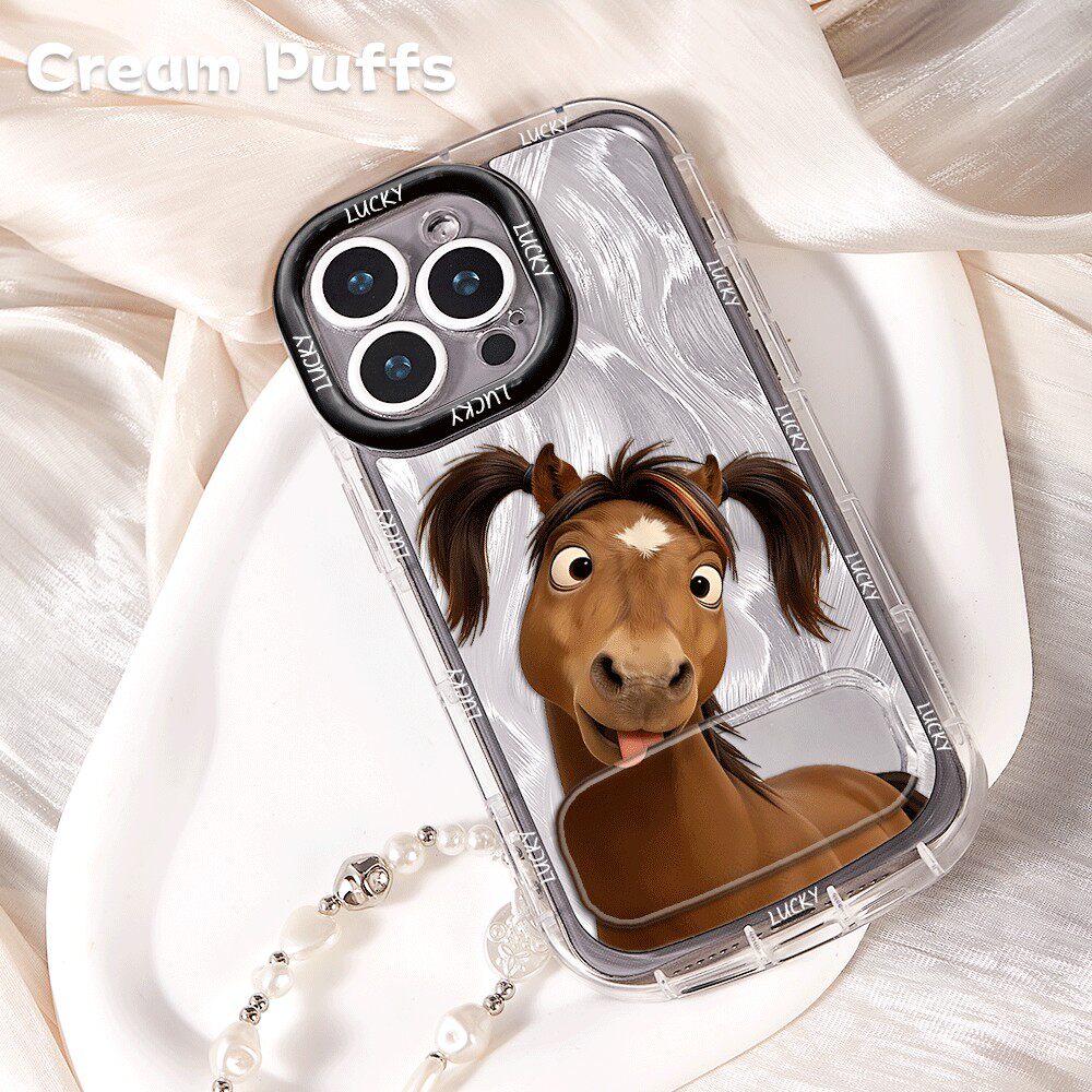 抽象吐舌小马OPPOFINDX9个性iPhone17PRO带挂绳14plus手机壳华为NOVA15至尊软创意适用苹果13镜子支架6ProMax