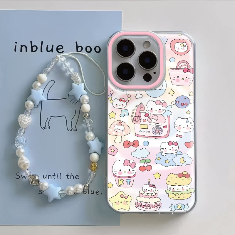 少女心凯蒂猫12ProMax大孔硬K80苹果14可爱15适用iPhone13手机壳带挂绳16plus卡通VIVOx200ultra小米CIVI4PRO